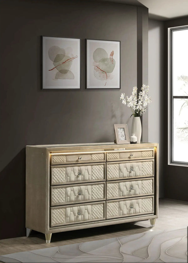 Lorient 8-drawer LED Bedroom Dresser Cabinet Ivory and Camel, photo 2 of 7