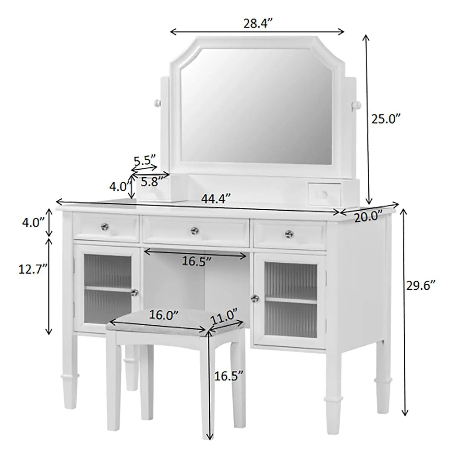 Elegant Makeup Vanity Desk With Adjustable Mirror And Storage And Construction - White by Unique Piece Furniture