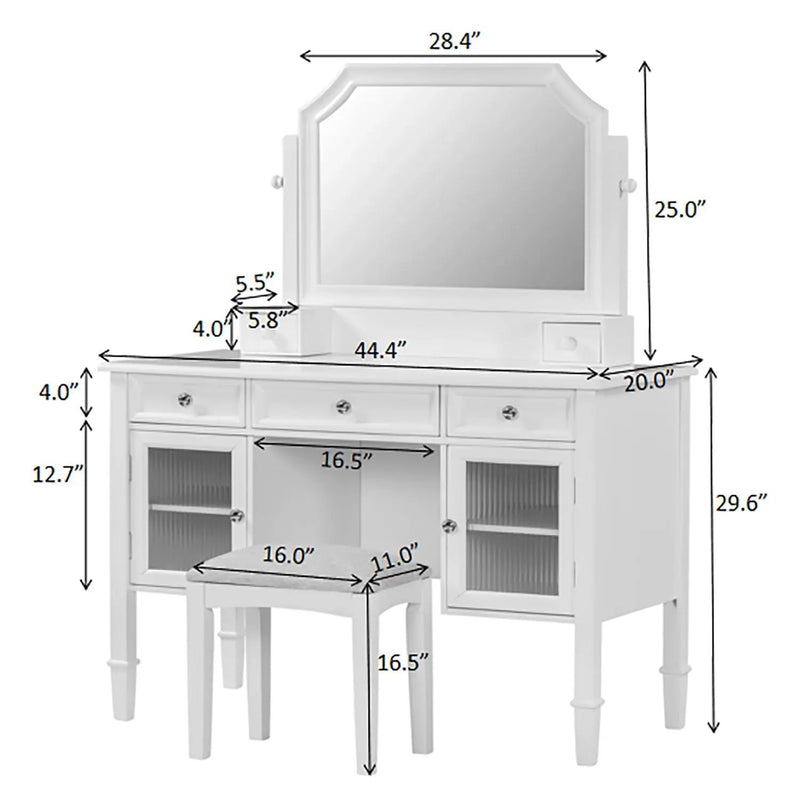 Elegant Makeup Vanity Desk With Adjustable Mirror And Storage And Construction - White by HouseOfZazla