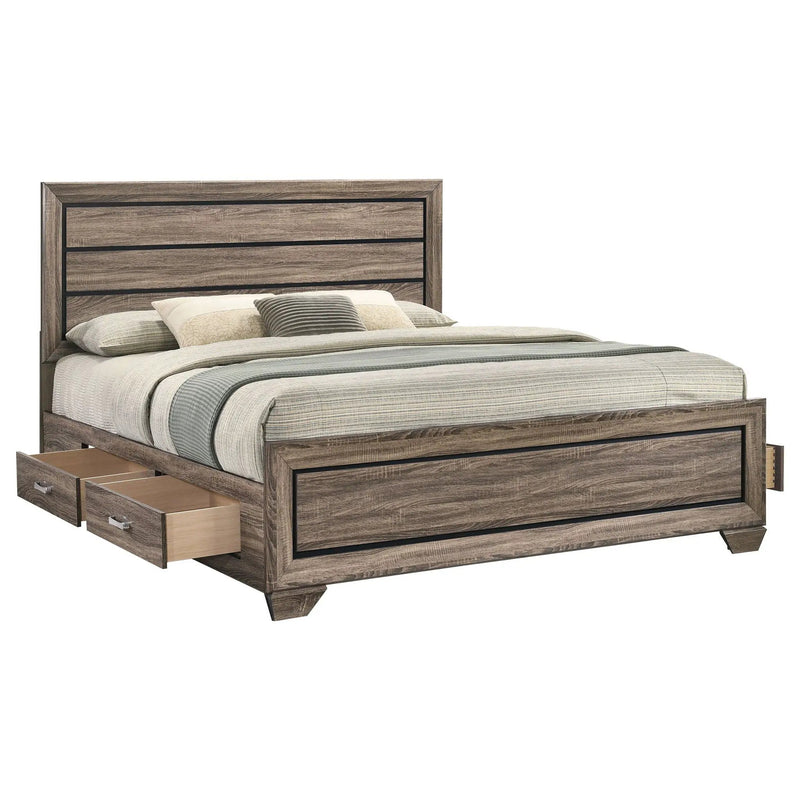 Kauffman Wood Eastern King Storage Panel Bed Washed Taupe by Unique Piece Furniture