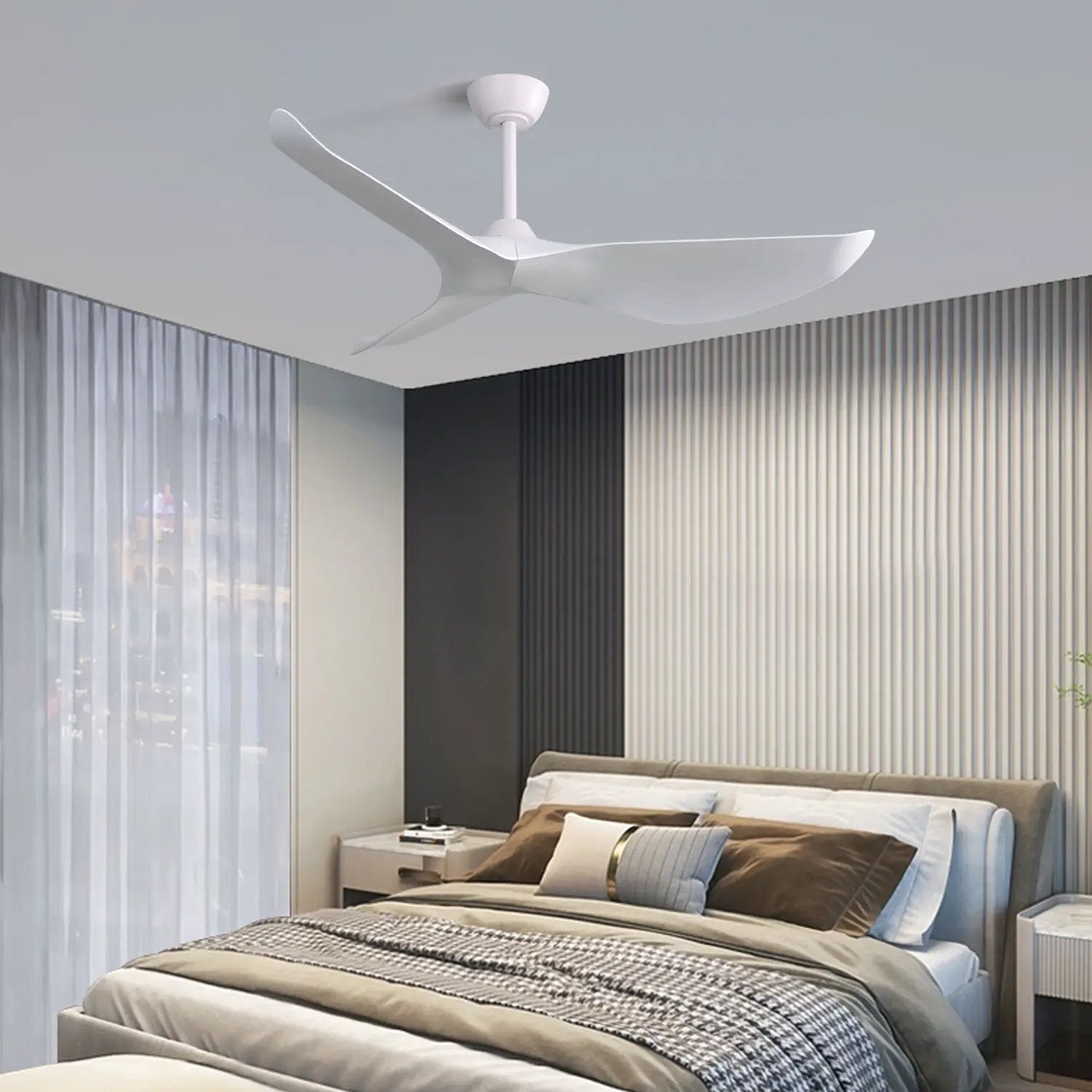 Indoor Ceiling Fan Without Light, 6 Speeds Reversible DC Motor, 3 ABS Blade Ceiling Fan White For Bedroom - White by HouseOfZazla