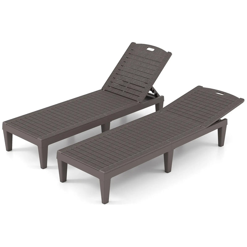 Outdoor PP Chaise Lounge Chairs Set of 2 with 4-Position Adjustable Backrests by DirectDeals