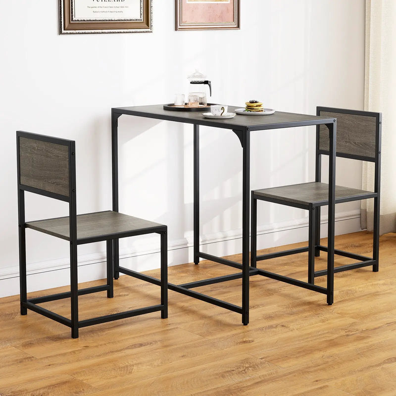 3 Pcs Dining Set Compact Table and 2 Chair with Metal Frame for for Small Space by DirectDeals