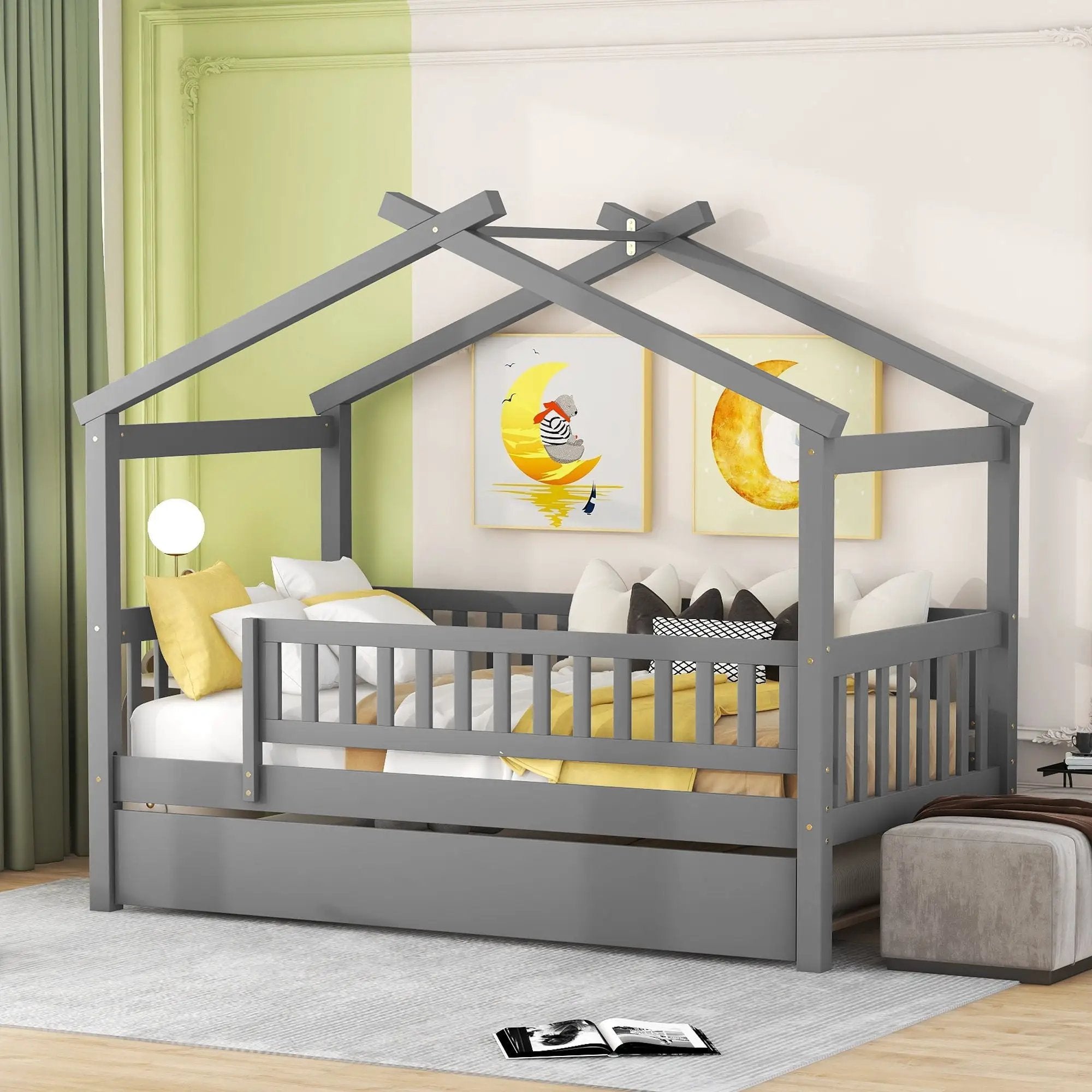 Creativity House Bed With Twin Size Trundle by Unique Piece Furniture