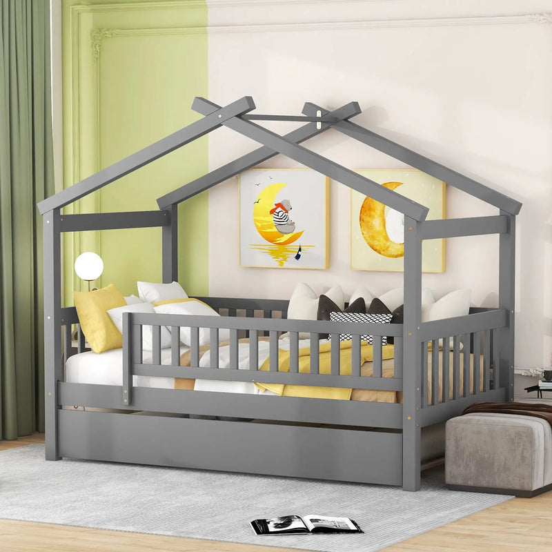 Creativity House Bed With Twin Size Trundle by Unique Piece Furniture