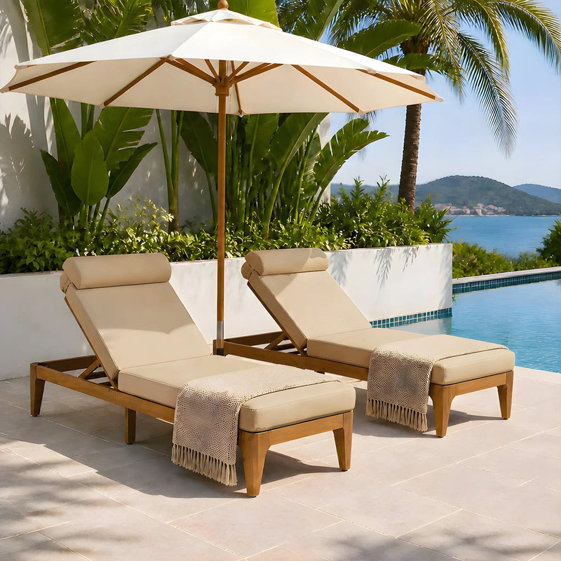 TOPMAX Acacia Wood Chaise Lounge Set of 2 by HouseOfZazla