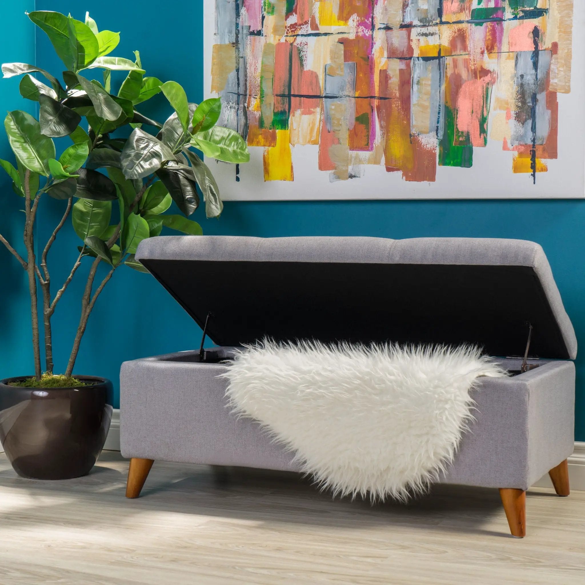 Kinetics Upholstered Storage Ottoman With Lift-Top And Button Tufted Seat - Light Gray by HouseOfZazla