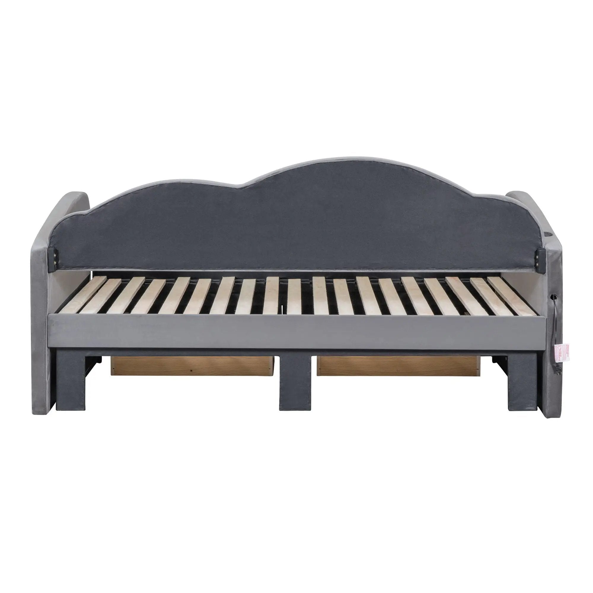 Upholstered Daybed With Cloud-Shaped Backrest, Trundle & 2 Drawers And USB Ports by HouseOfZazla