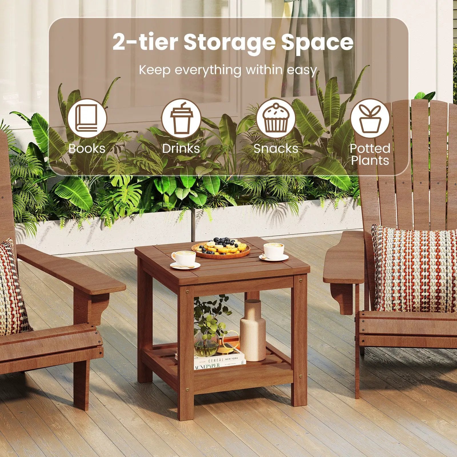 2-Tier Outdoor Side Table with Storage Shelf for Patio by DirectDeals