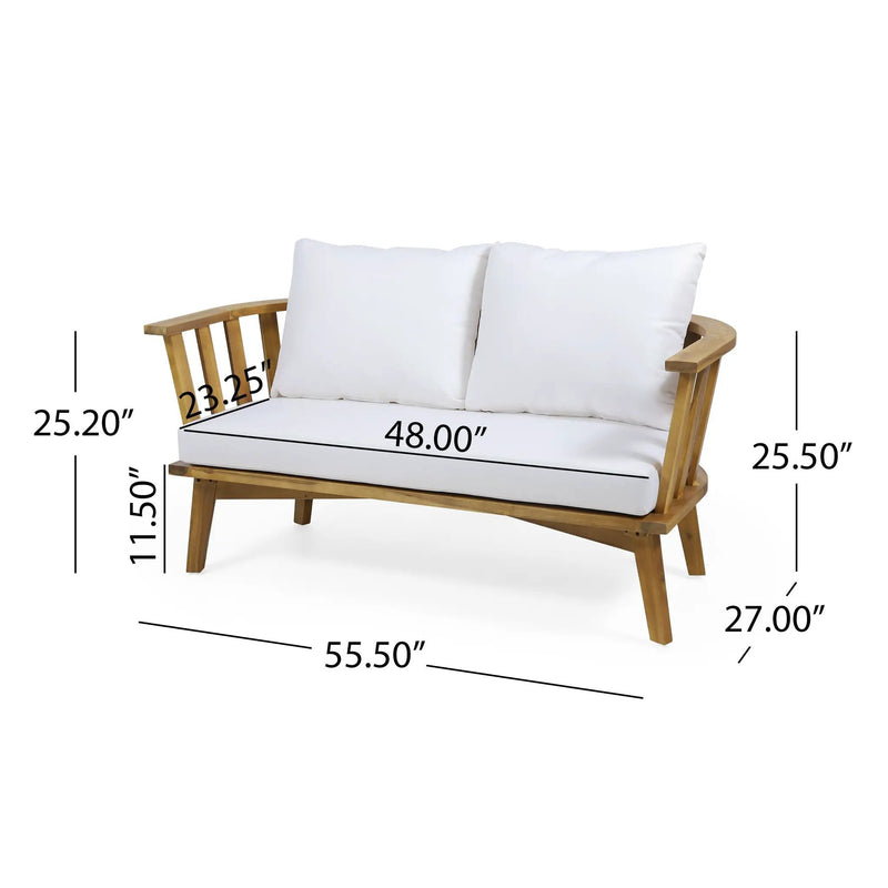 Outdoor Wooden Loveseat with Cushions - White/Teak by HouseOfZazla
