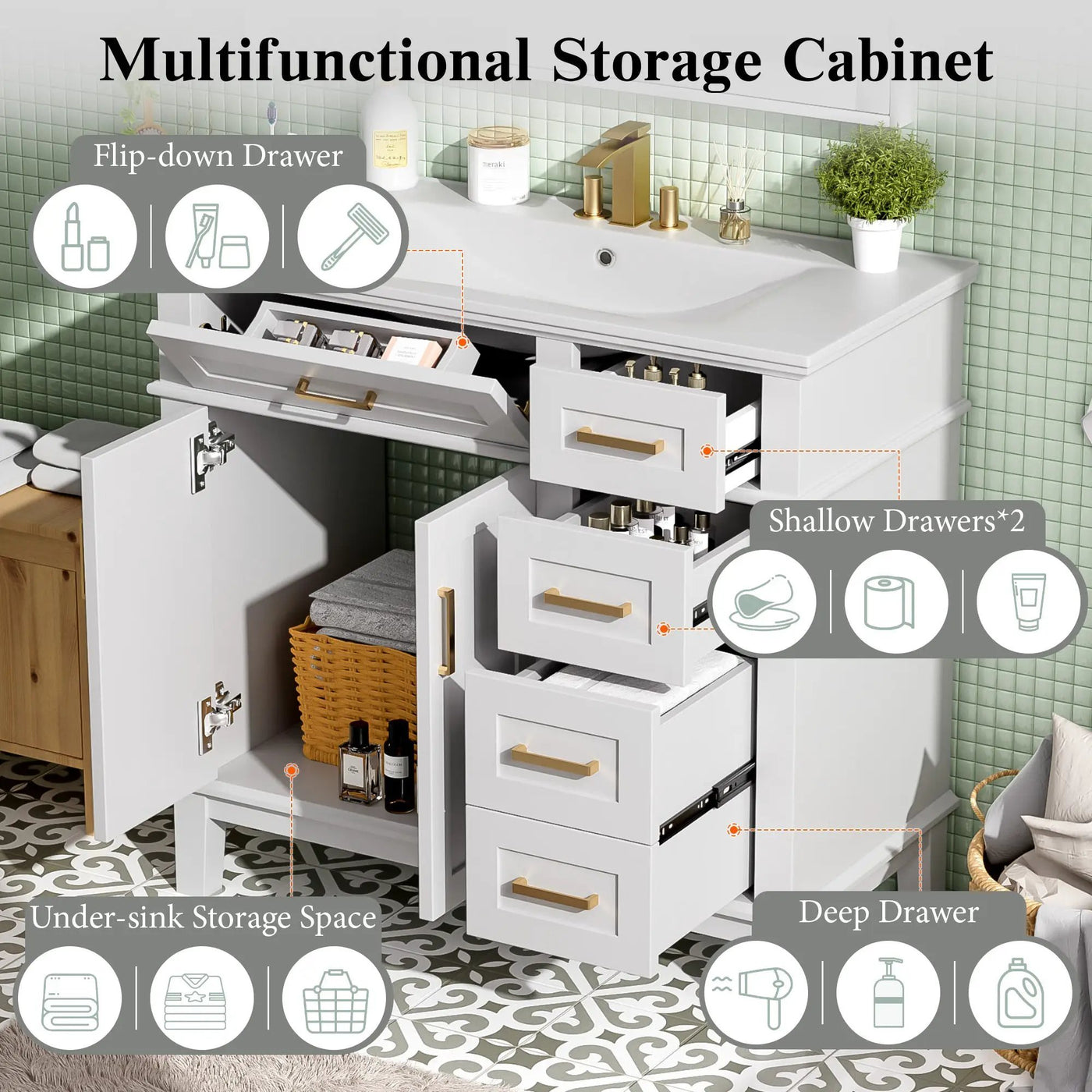36-Inch White Modern Bathroom Vanity with Ceramic Sink by HouseOfZazla