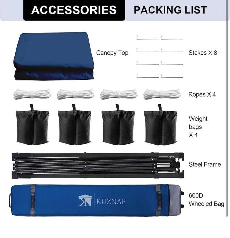Open Box KUZNAP 12'x12' Pop up Canopy Tent Patented EZ Set up Instant Outdoor Canopy with Wheeled Carry Bag Bonus 4 Weight Sandbags, 8 Stakes and 4 Ro by Selzalot