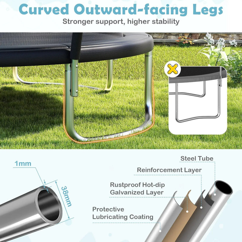 12FT Outdoor Trampoline Heavy-Duty Recreational Trampoline with Safety Enclosure Net by DirectDeals