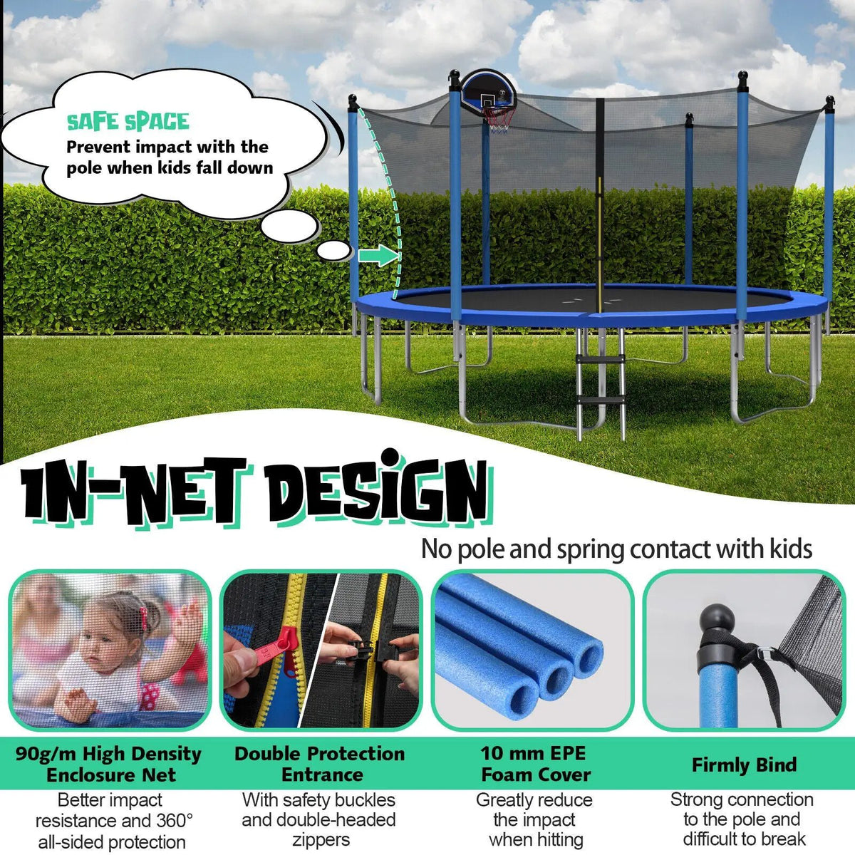 Outdoor Recreational Trampoline with Ladder and Enclosure Net, photo 5 of 11
