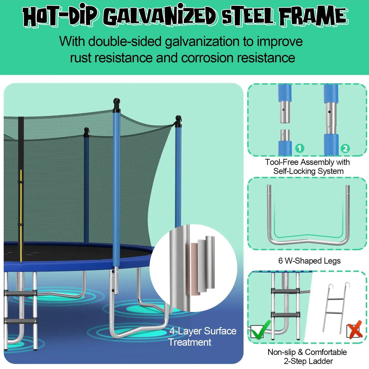 Outdoor Recreational Trampoline with Ladder and Enclosure Net, photo 7 of 11