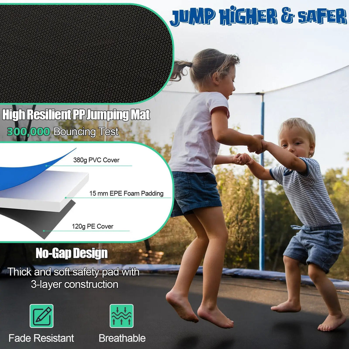 Outdoor Recreational Trampoline with Ladder and Enclosure Net, photo 8 of 11