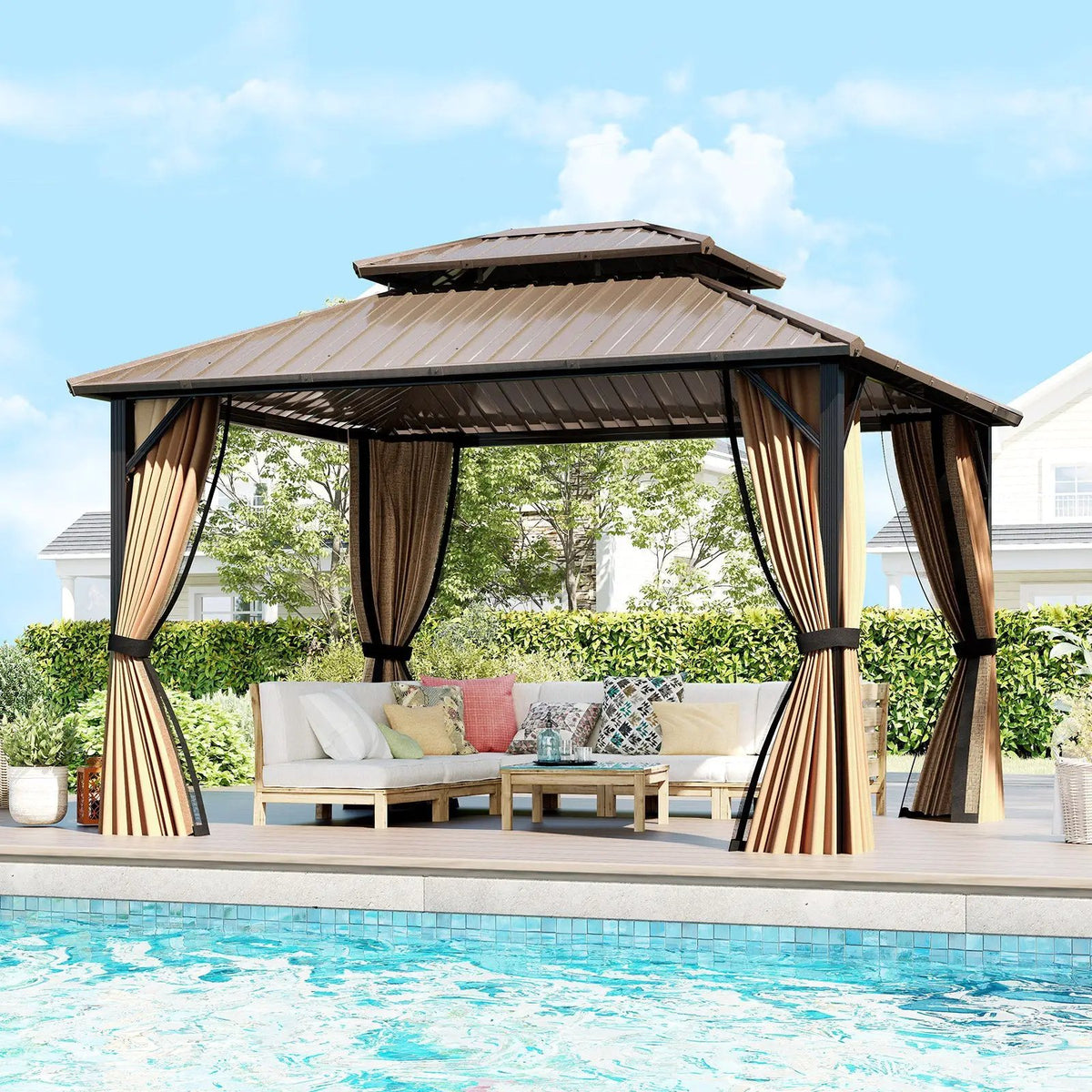 Hardtop Gazebo 10x10 ft with Netting and Curtains, photo 9 of 16