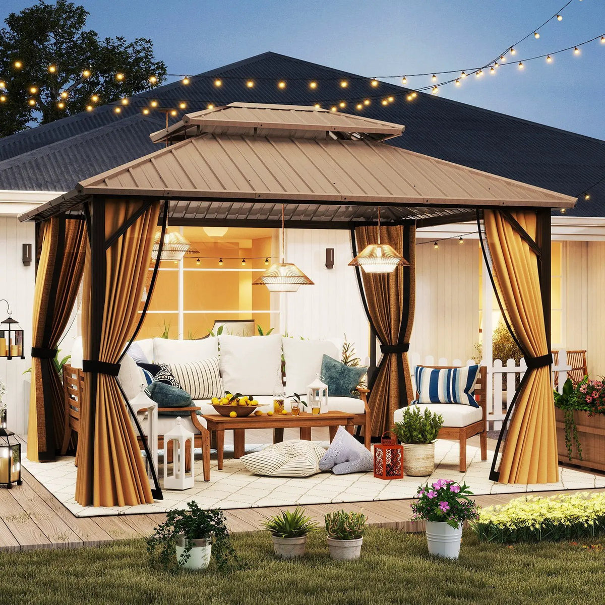 Hardtop Gazebo 10x10 ft with Netting and Curtains, photo 10 of 16