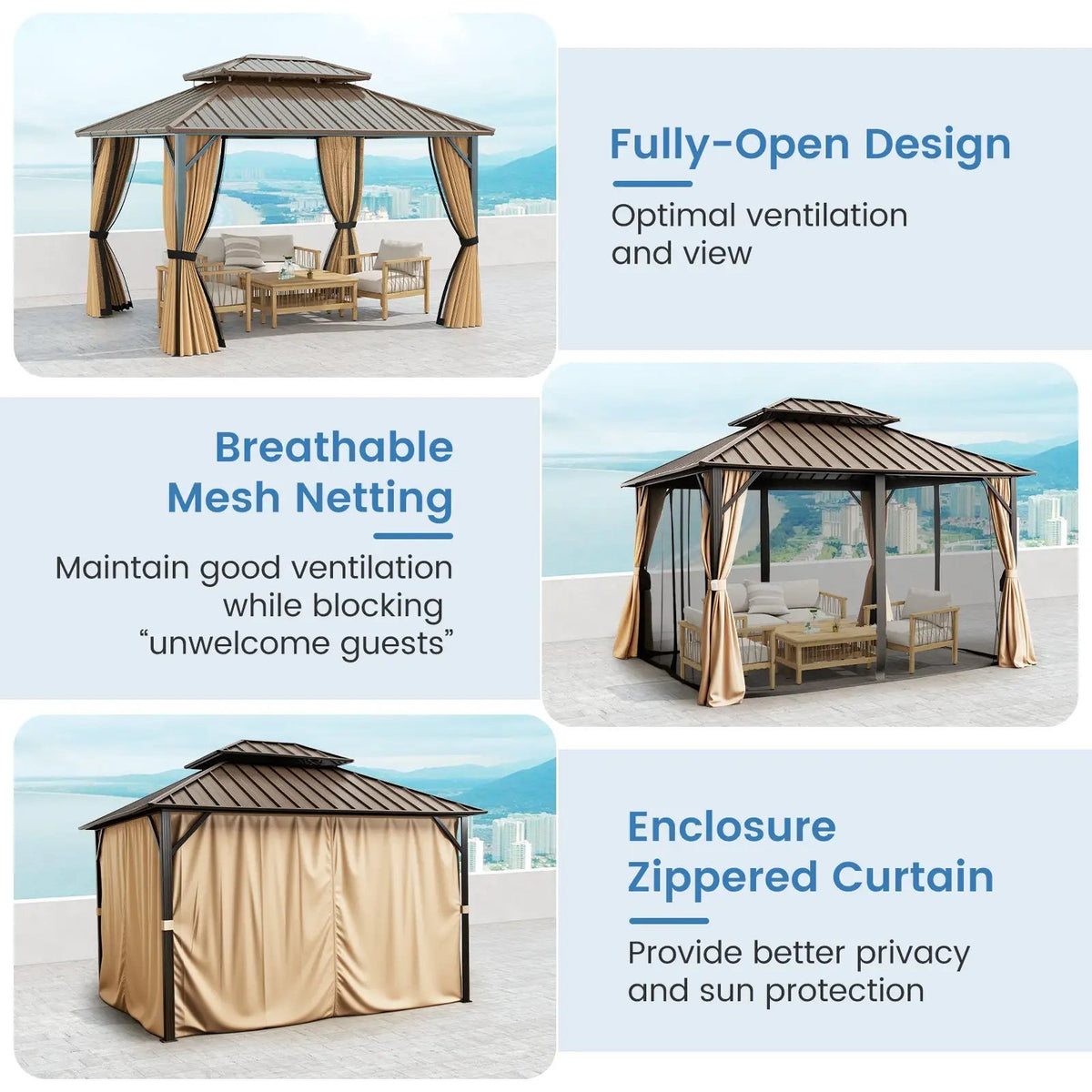 Hardtop Gazebo 10x10 ft with Netting and Curtains, photo 14 of 16