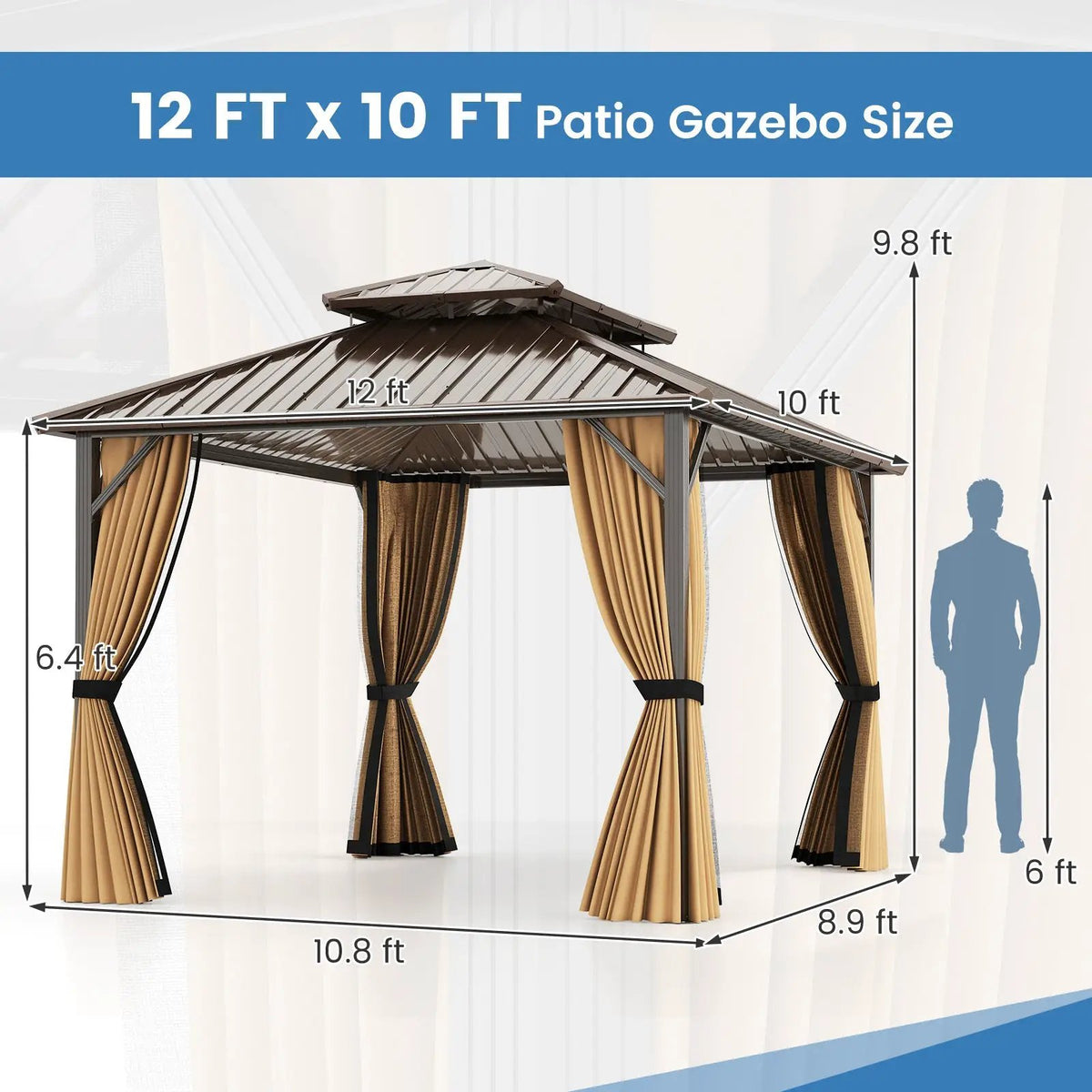 Hardtop Gazebo 10x10 ft with Netting and Curtains, photo 13 of 16