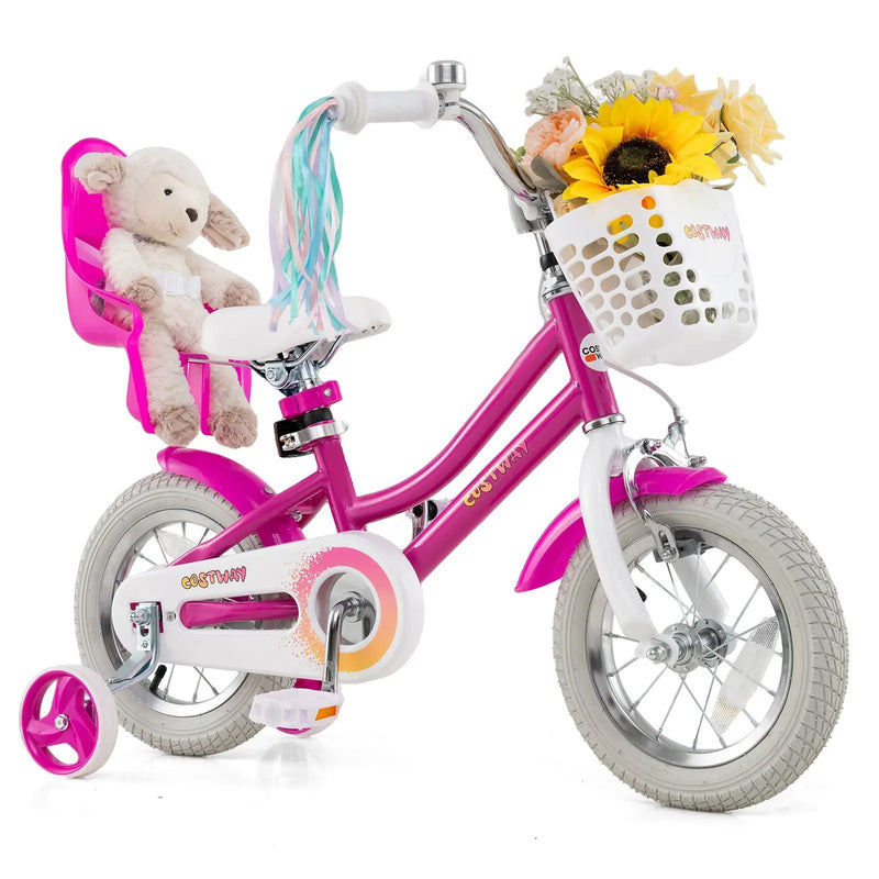 Kids Bike 12 Inch with Training Wheels and 2 Brake System for 3 by DirectDeals