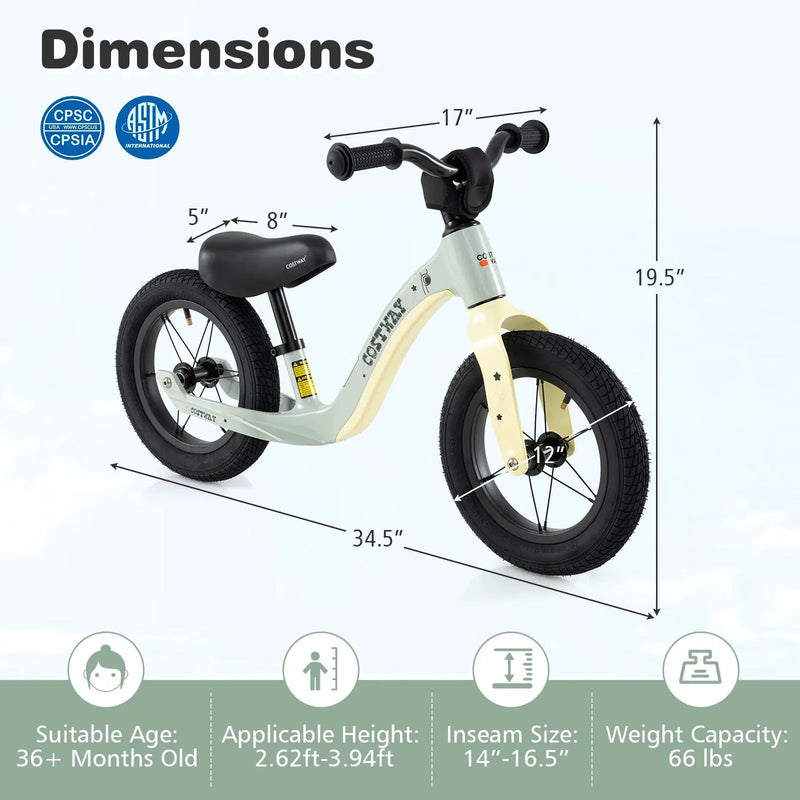 12-Inch Balance Bike with Adjustable Seat and Rotatable Handlebar for Over 36 Months Old by DirectDeals