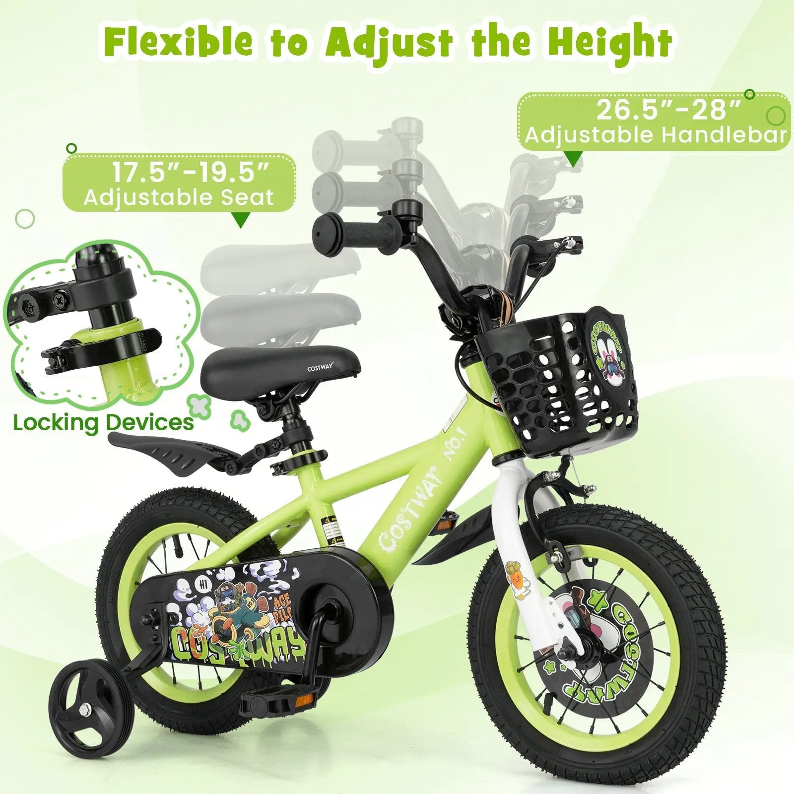 14 Inch Kids Bike Adjustable with Detachable Training Wheels for 3-5 Years Old-14 inches by DirectDeals