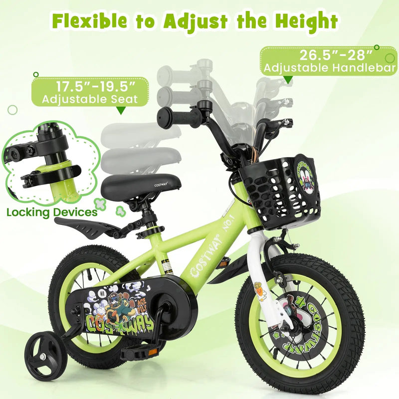 14 Inch Kids Bike Adjustable with Detachable Training Wheels for 3-5 Years Old-14 inches by DirectDeals