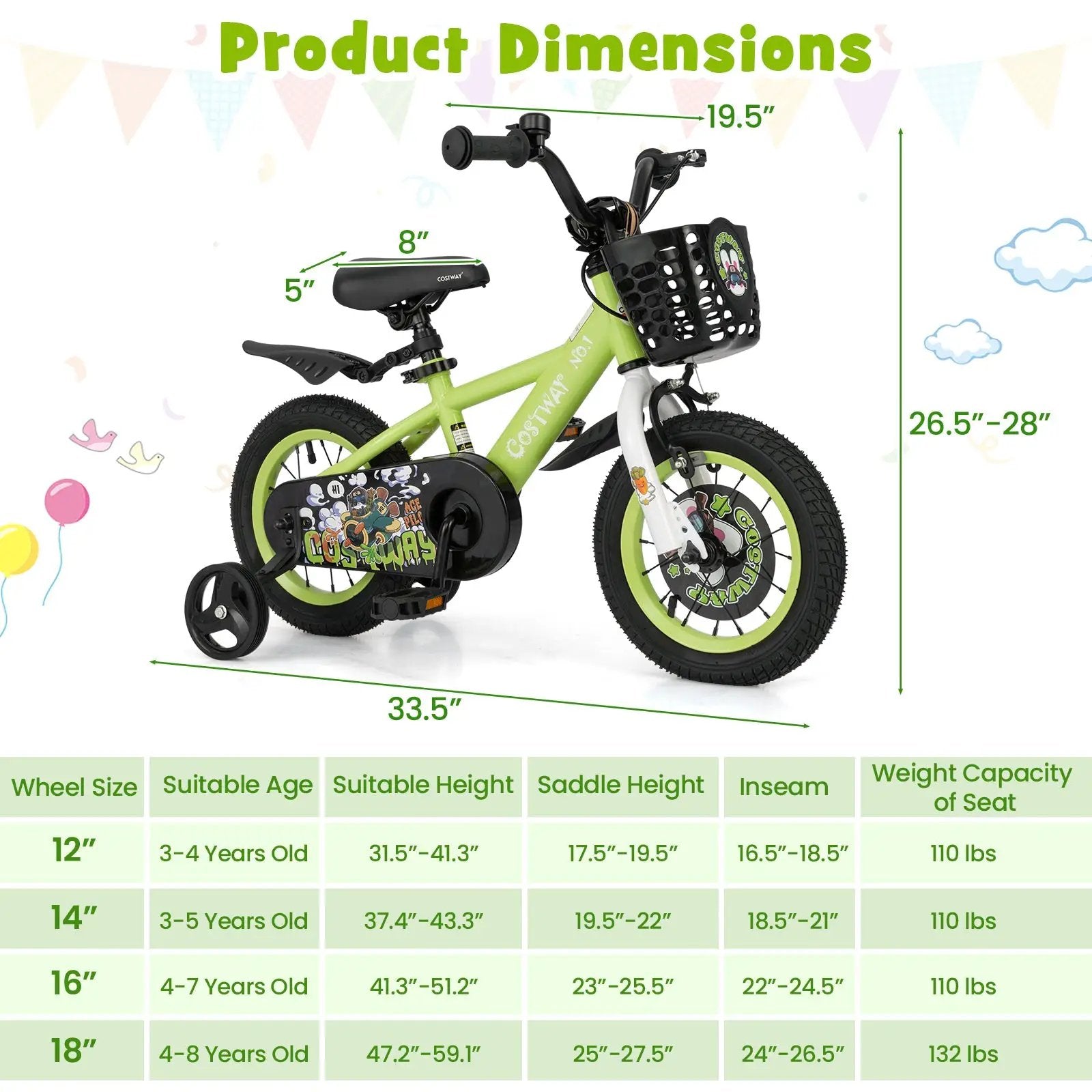 14 Inch Kids Bike Adjustable with Detachable Training Wheels for 3-5 Years Old-14 inches by DirectDeals