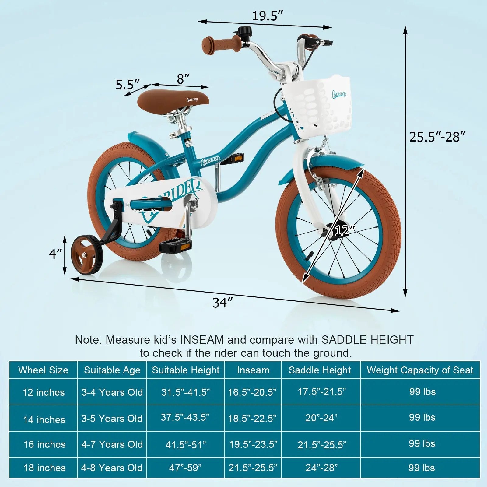 12 Inch Kids Bike Adjustable with Removable Basket for 3-4 Years Old-12 inches by DirectDeals