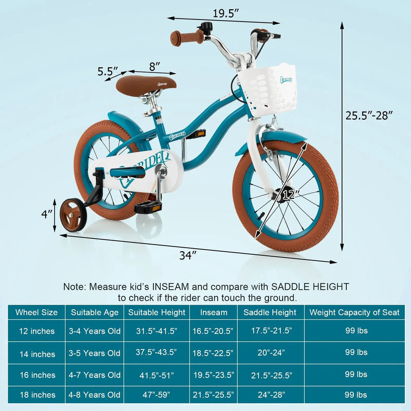 12 Inch Kids Bike Adjustable with Removable Basket for 3-4 Years Old-12 inches by DirectDeals