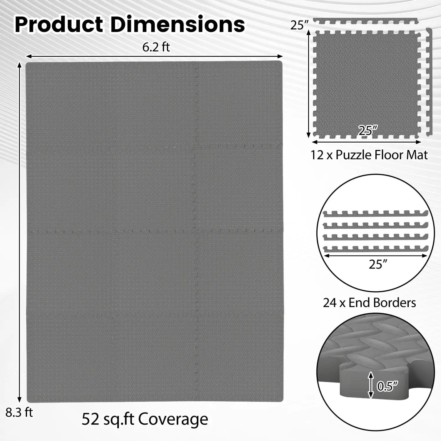 12Tiles 1/2" Puzzle Exercise Floor Mats by DirectDeals