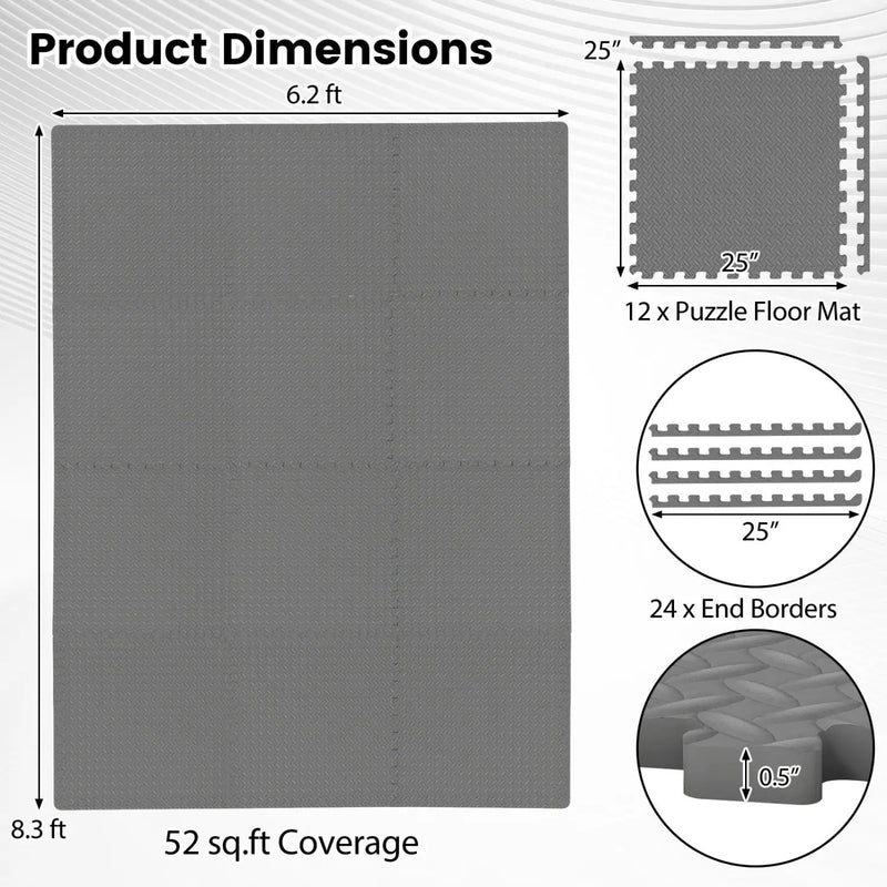 12Tiles 1/2" Puzzle Exercise Floor Mats by DirectDeals