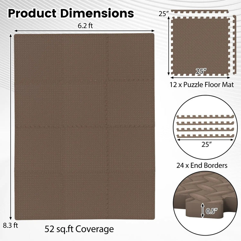 Puzzle Exercise Floor Mats 1/2 Inch Thick - 12 Tiles by DirectDeals