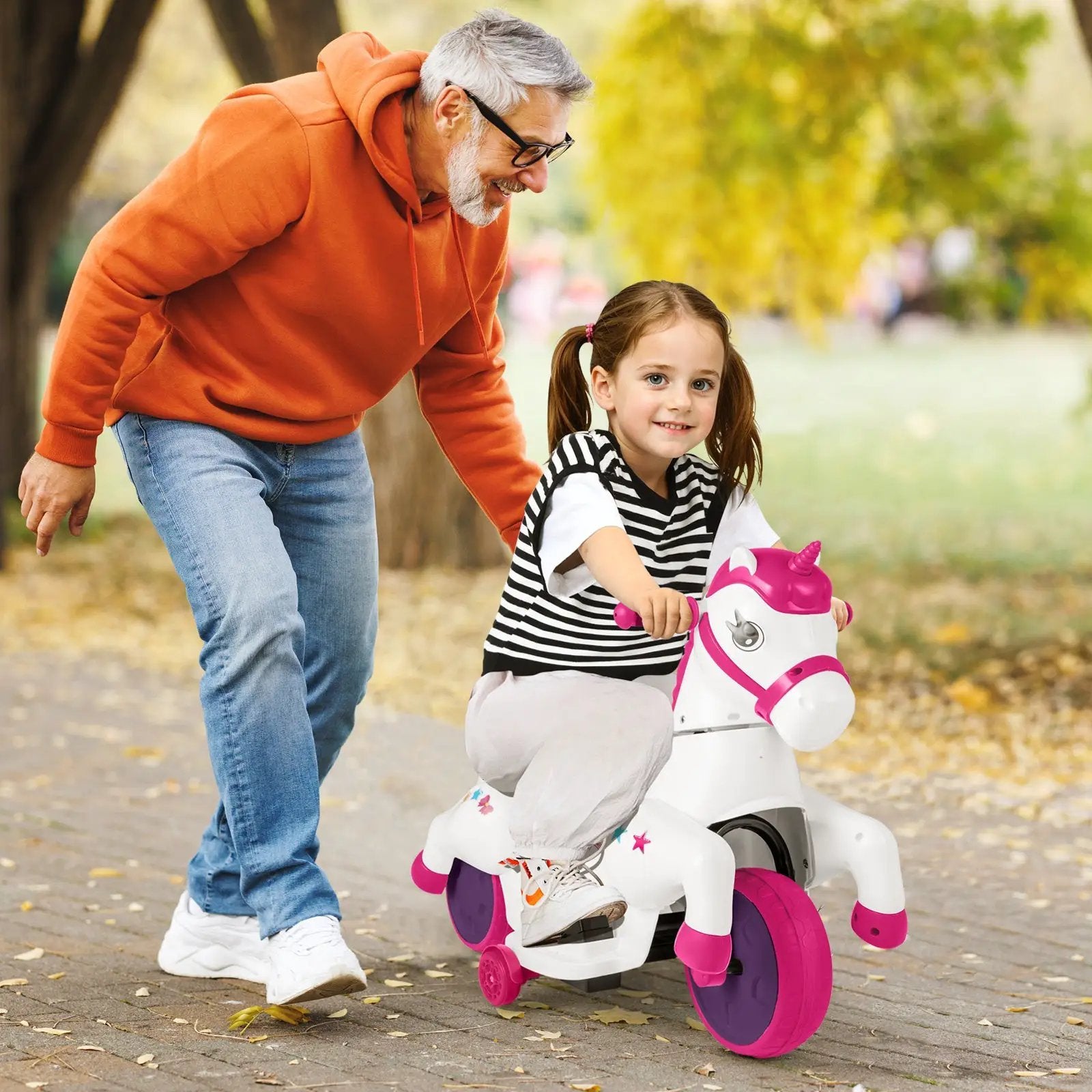 12V Unicorn Ride on Toy with Training Wheels and Horse Riding Mode by DirectDeals