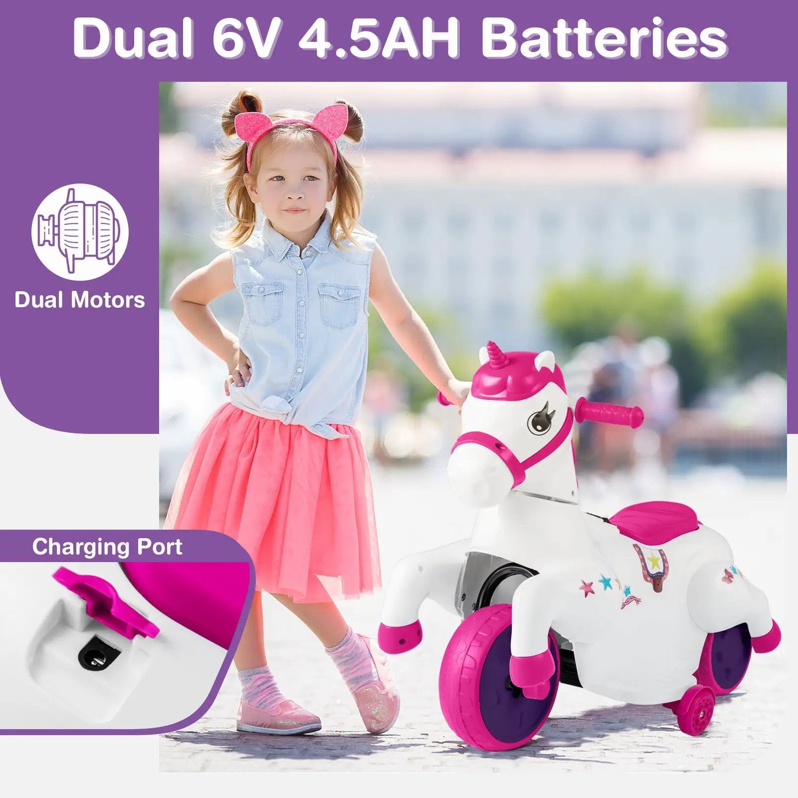 12V Unicorn Ride on Toy with Training Wheels and Horse Riding Mode by DirectDeals
