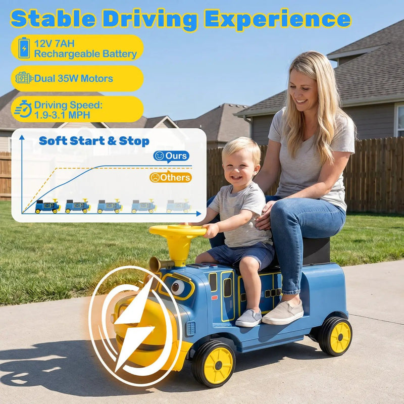 12V Kids Ride-On Train with Adjustable Seat & Music by DirectDeals