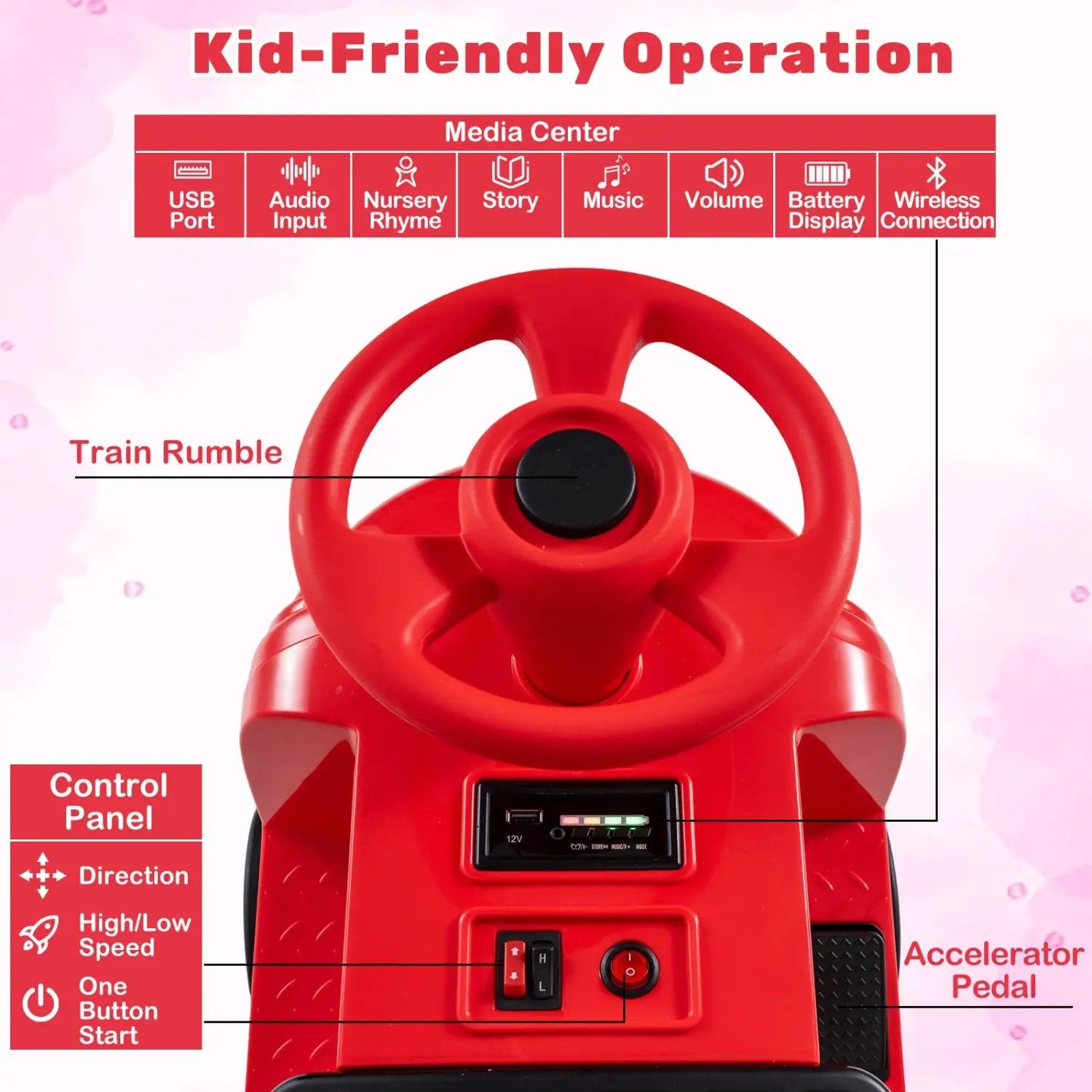 12V Kids Ride-On Train with Adjustable Seat & Music by DirectDeals