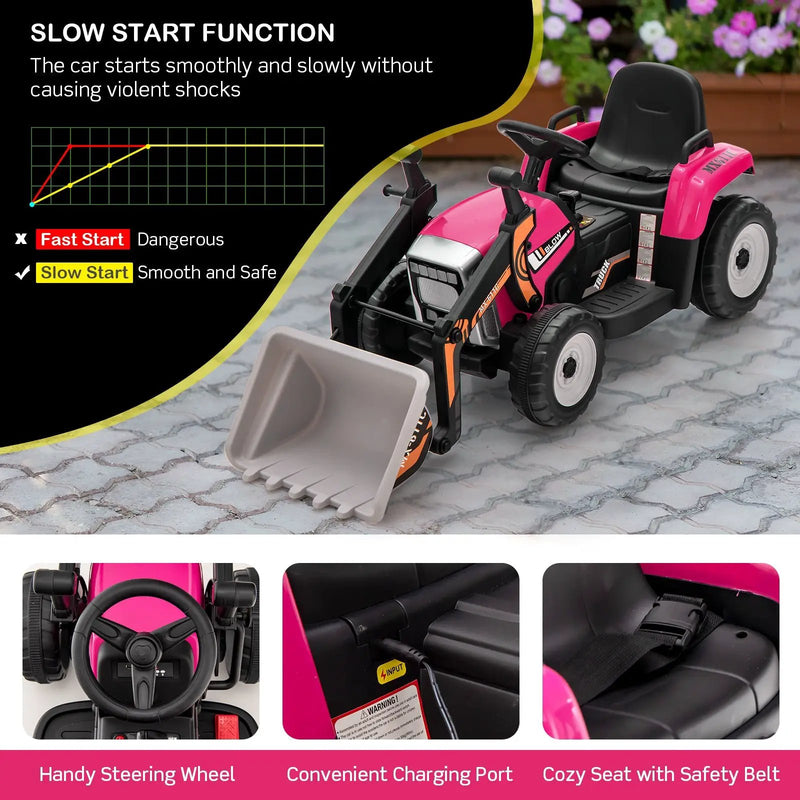 12V Battery Powered Kids Ride on Excavator with Adjustable Arm and Bucket by DirectDeals