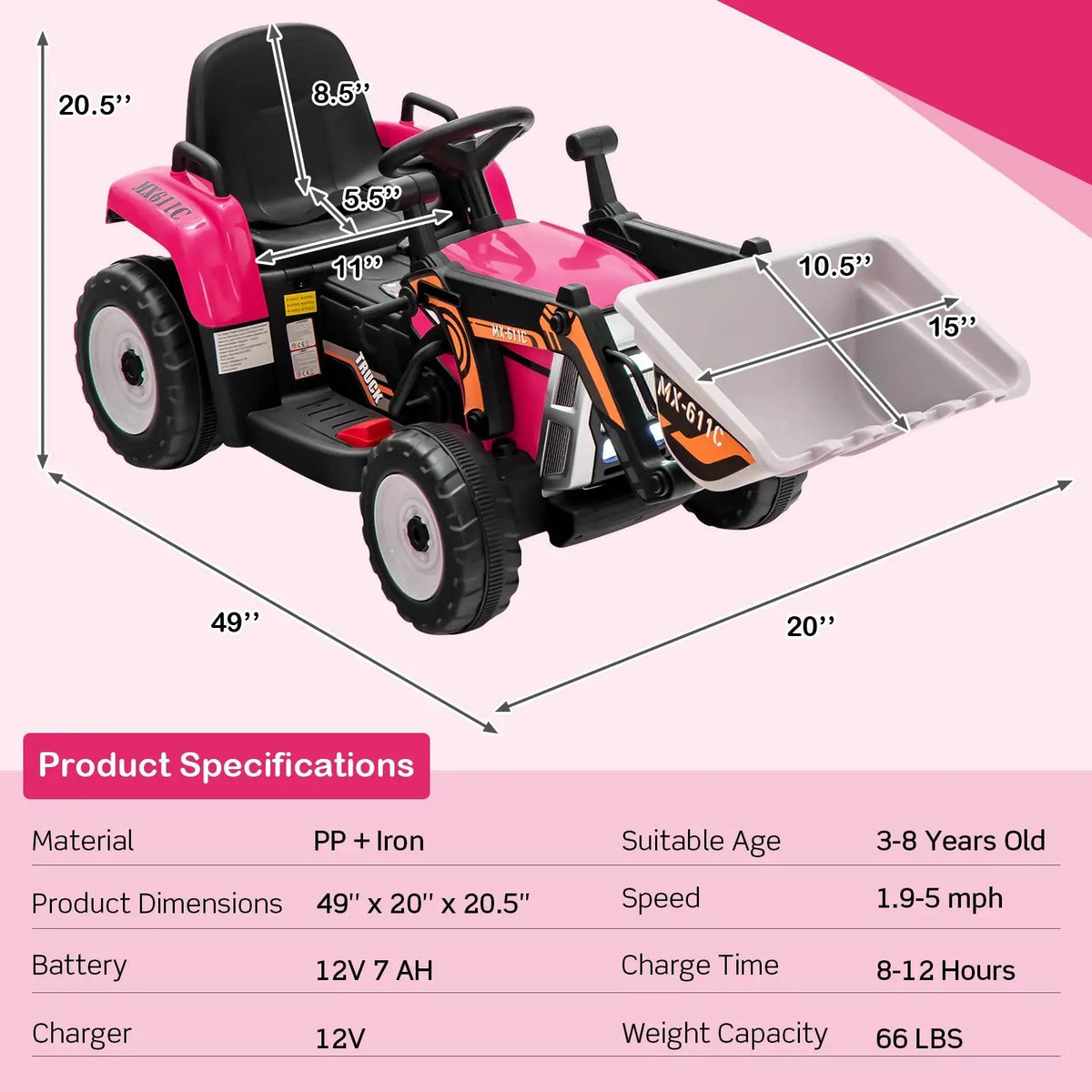 12V Battery Powered Kids Ride on Excavator with Adjustable Arm and Bucket, photo 4 of 9