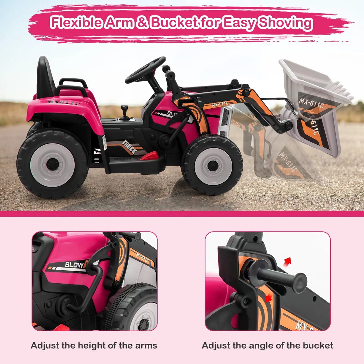 12V Battery Powered Kids Ride on Excavator with Adjustable Arm and Bucket, photo 8 of 9