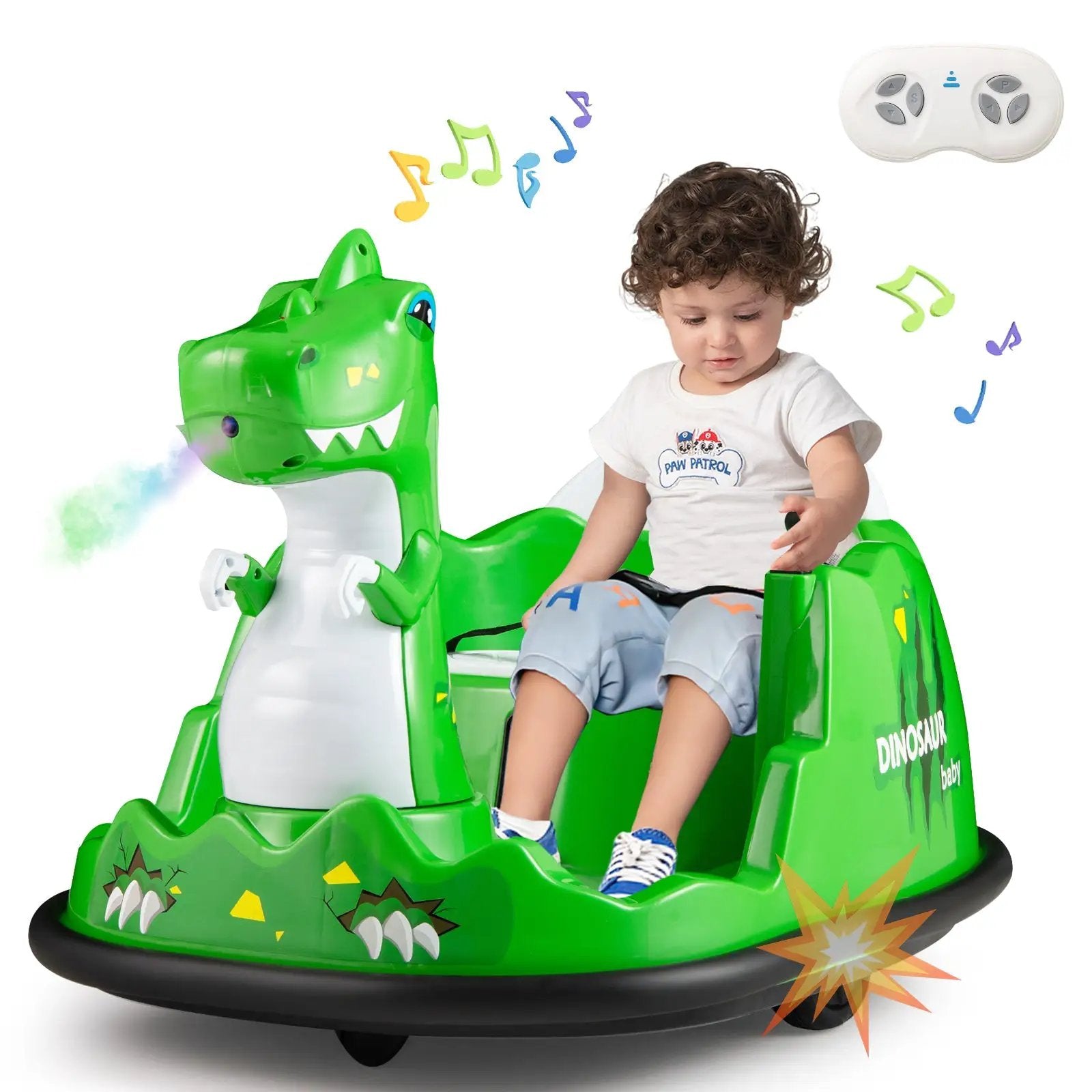 12V Bumper Car with Spray Function and Remote Control for Toddlers Aged 2-5-Green by DirectDeals