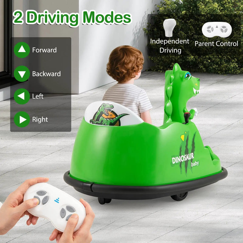 12V Bumper Car with Spray Function and Remote Control for Toddlers Aged 2-5-Green by DirectDeals