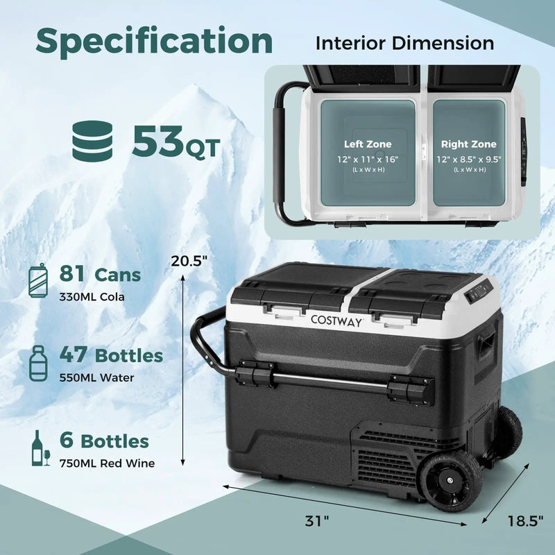 Dual Zone 12V Car Refrigerator for Vehicles Camping Travel Truck RV Boat Outdoor and Home Use by DirectDeals