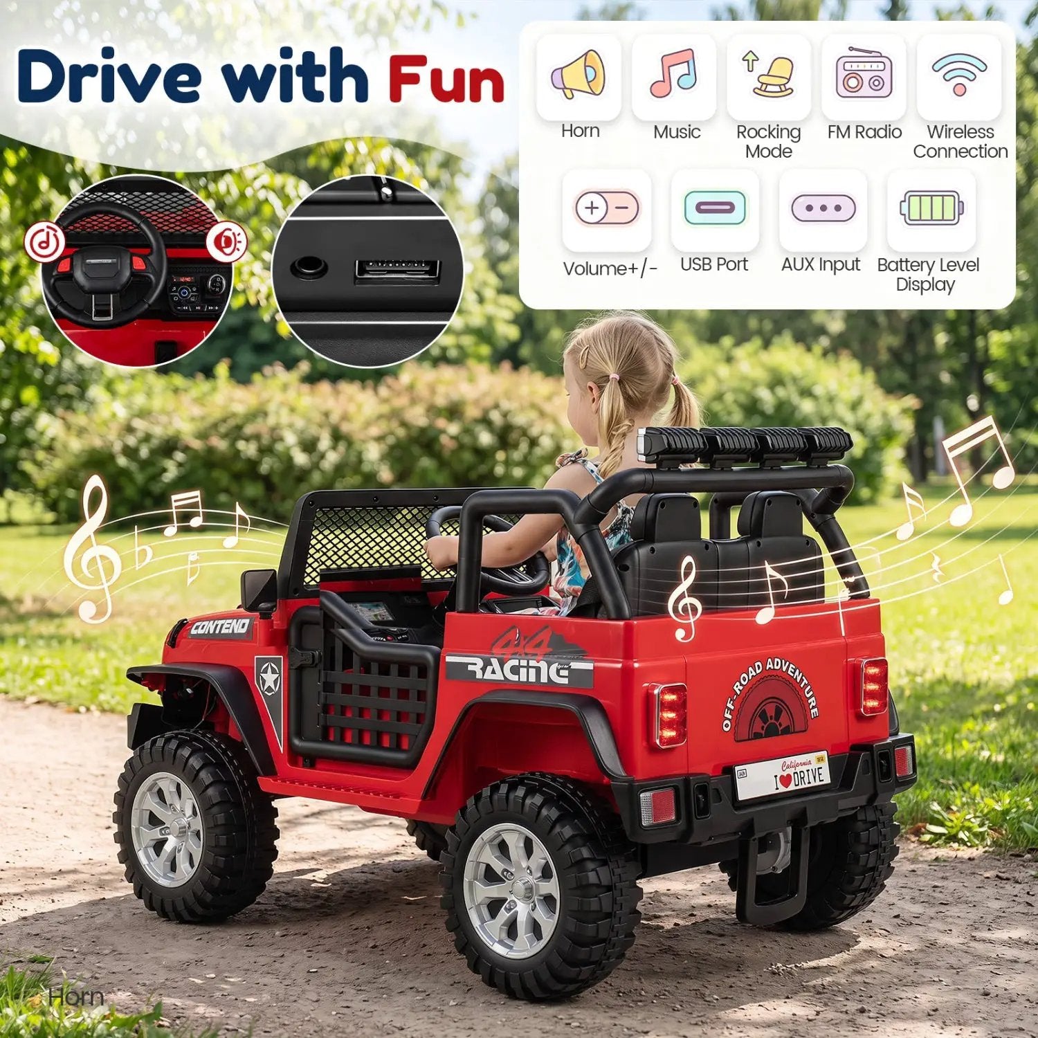 12V Electric Kids Ride On Car 2-Seater with Remote Control by DirectDeals