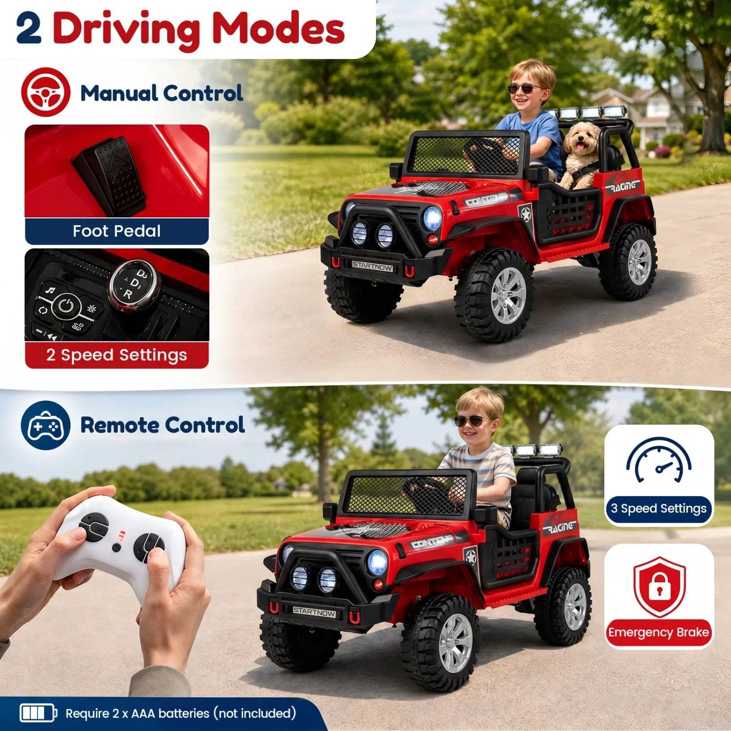 12V Electric Kids Ride On Car 2-Seater with Remote Control by DirectDeals