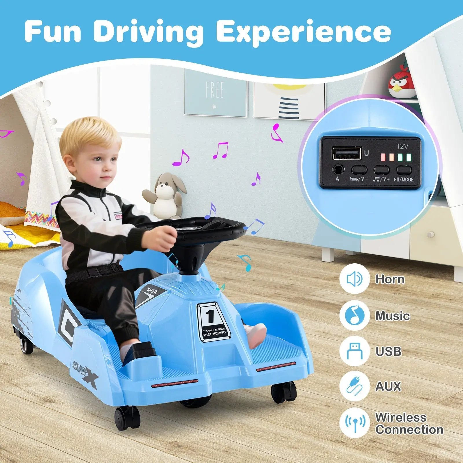 12V Electric Cleaning Go Kart with Detachable Mop and Remote Control by DirectDeals