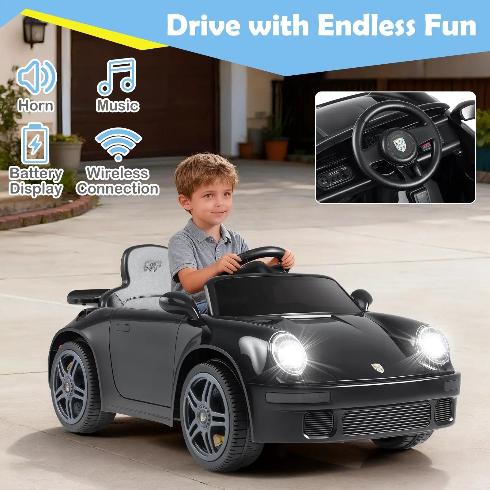12V Electric Ride On Car Licensed RUF CTR with Remote Control and Music by DirectDeals