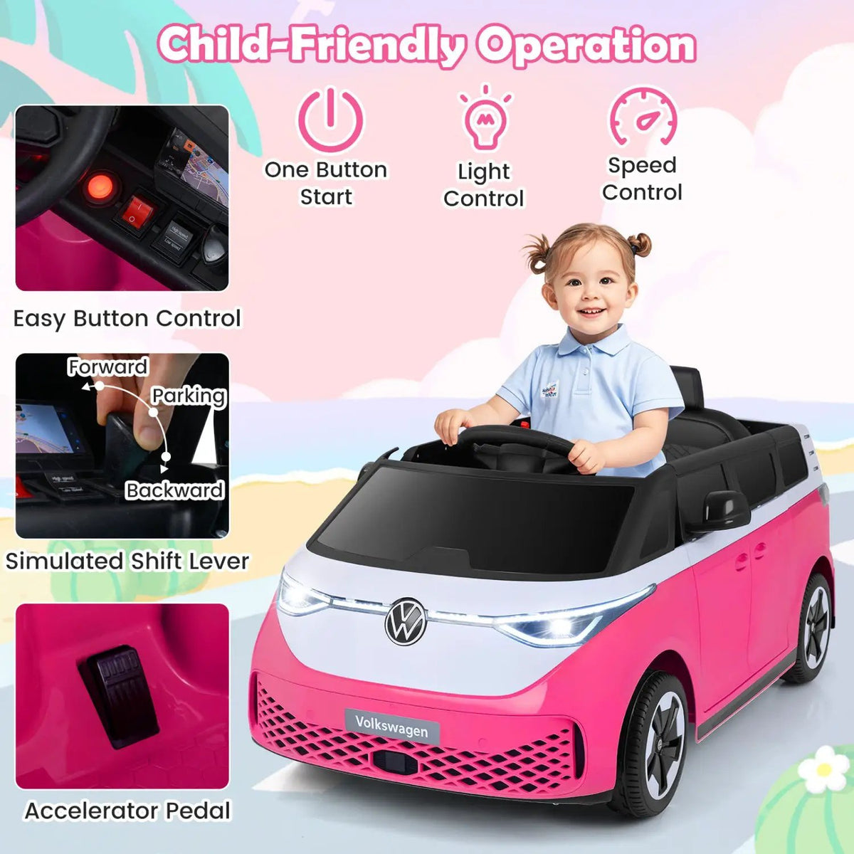 12V Electric Ride-On VW Bus with Remote Control & Music, photo 12 of 16
