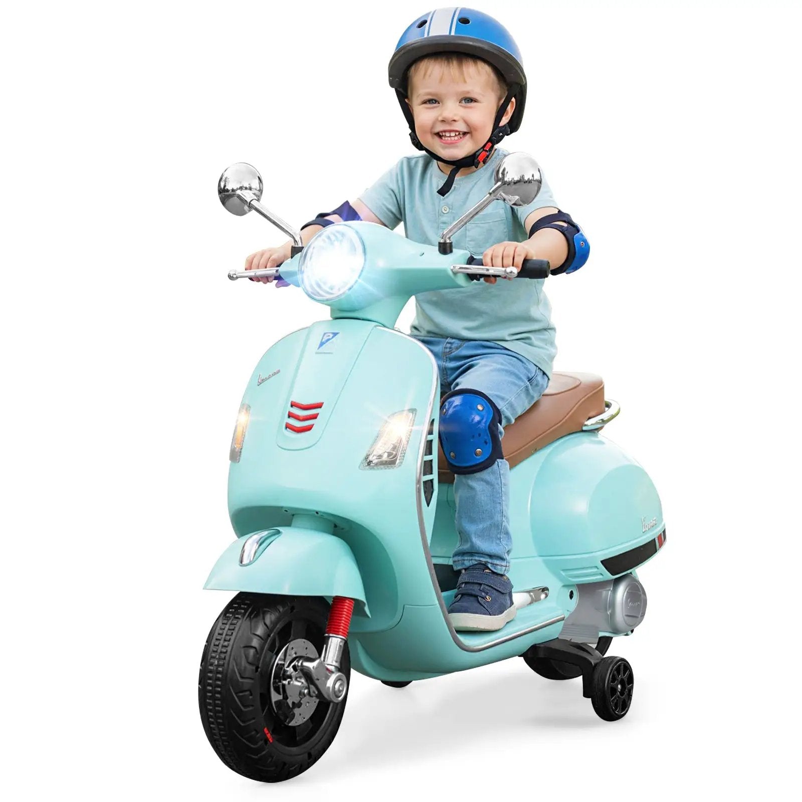 12V Kids Electric Motorcycle Licensed VESPA with Music and Training Wheels by DirectDeals